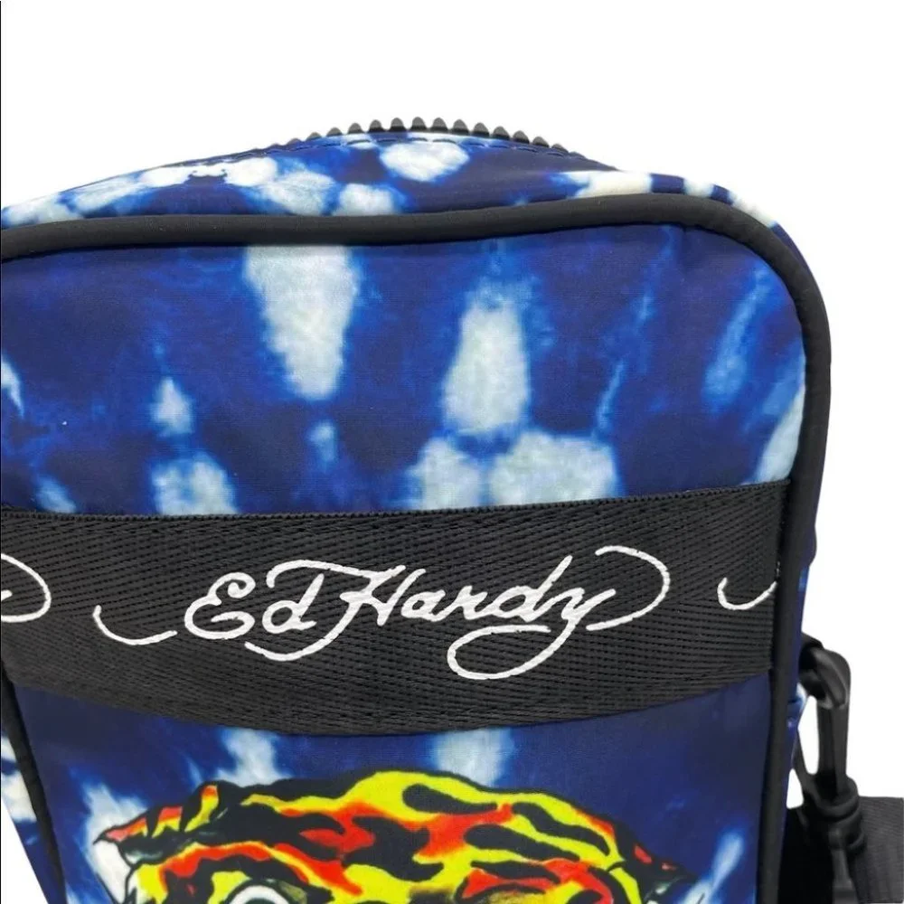 Ed Hardy Blue Tie Dye‎ Tiger Crossbody Bag Messenger Festival Travel Bag NEW